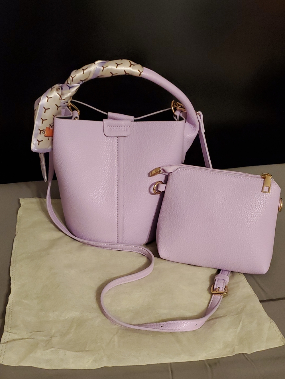 Lilac Leather Bucket Bag with Removable Pouch